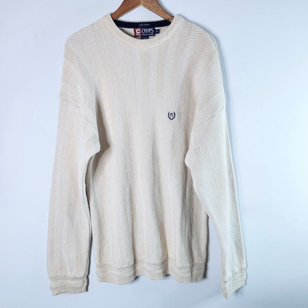 Vintage Polo Ralph Lauren Chaps Mens Cream Hand Framed Sweater Size XL Old Money